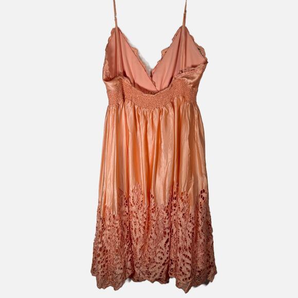 BCBG Silk Lace Eyelet Babydoll Dress Large Peach Spaghetti Strap y2k Party - Picture 3 of 15